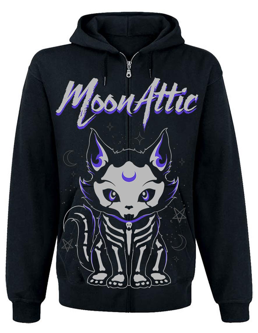 Sweat zip unisexe allover Moon Attic Skelly Cat Attic