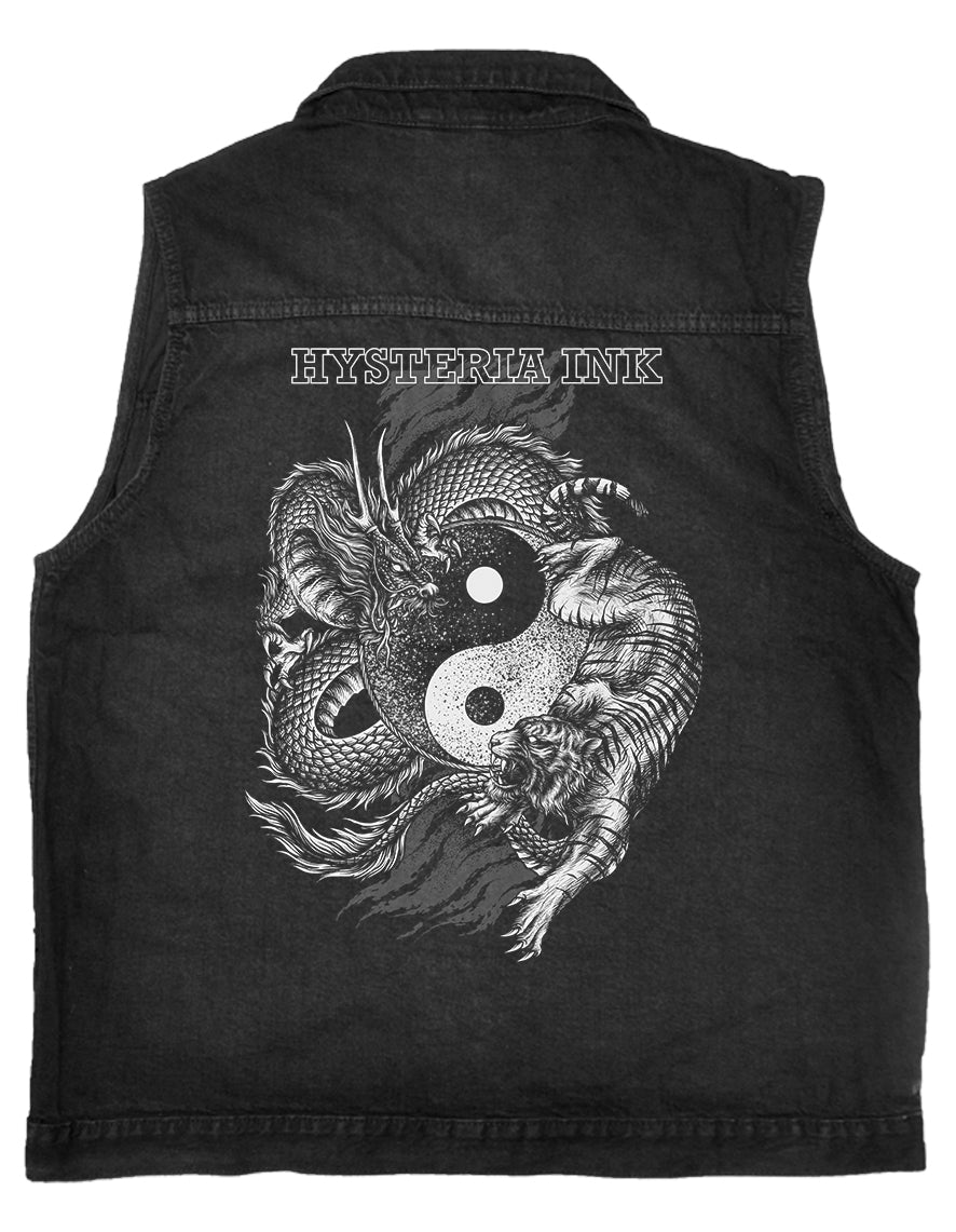 Veste en jean sans manches Hysteria Ink  Tiger and the Dragon Ink