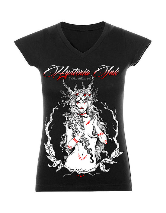 T-shirt femme Col V Hysteria Ink  Anna Marine Art Anna Ink