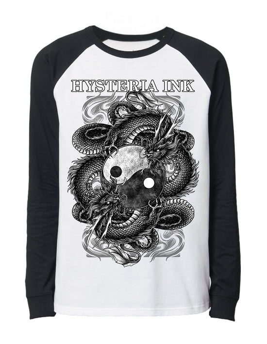 T-shirt baseball unisexe manches Hysteria Ink  The dragon Yin Yang Ink