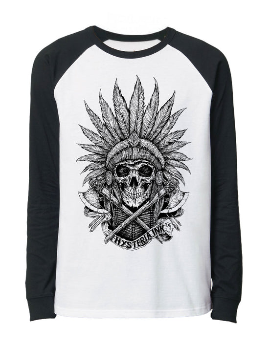 T-shirt baseball unisexe manches longues Hysteria Ink  Indian Skull