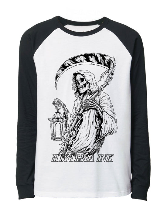 T-shirt baseball unisexe manches longues Hysteria Ink  The Grim Reaper Ink