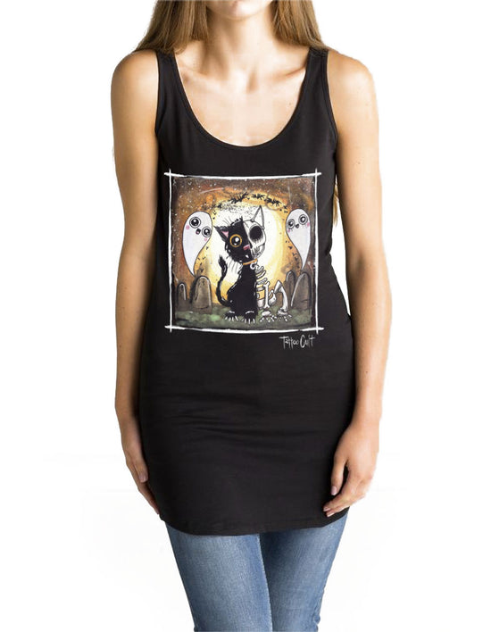 Geschwungene Weste Kleid Tattoo Cult Skeleton Cat Cult