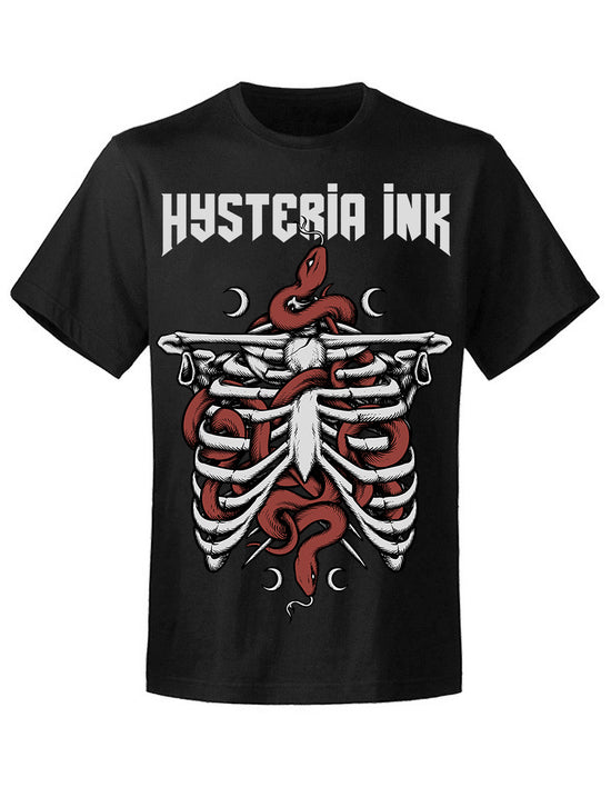 T-shirt unisexe Hysteria Ink Snake Skeleton Red Ink