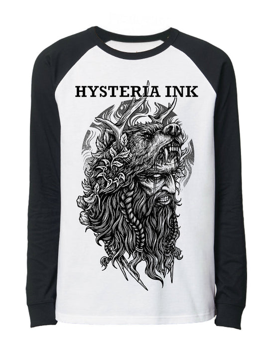 T-shirt baseball unisexe manches longues Hysteria Ink  Viking Bear Ink