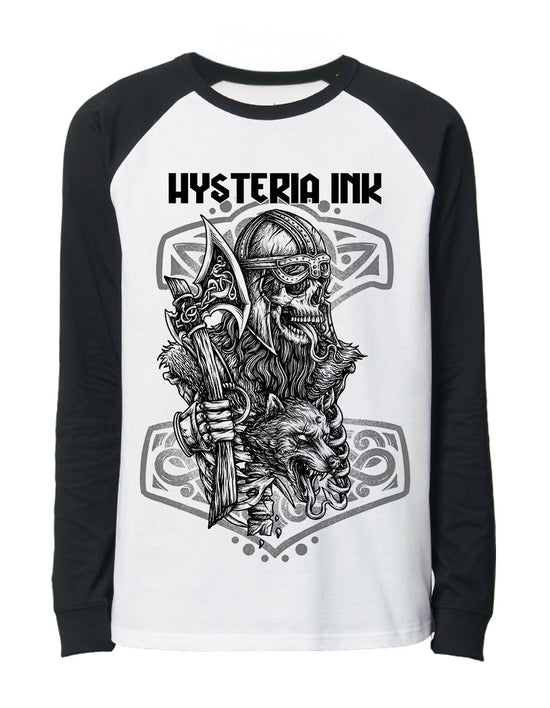 T-shirt baseball unisexe manches longues Hysteria Ink  Viking Skull Ink