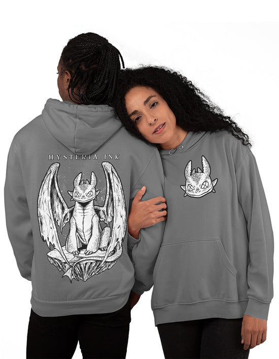 Sweat unisexe gris Hysteria Ink  Dragon ink logo coeur et dos