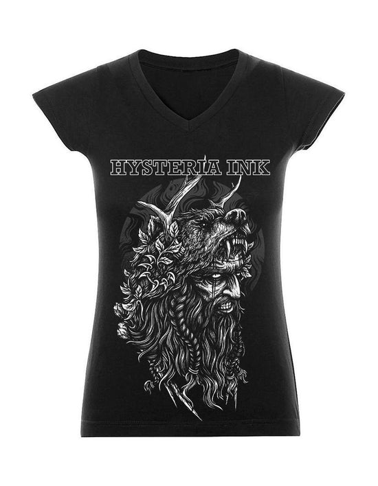 T-shirt femme Col V Hysteria Ink  Viking Bear Ink