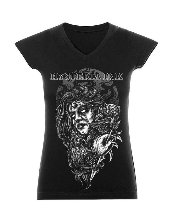 T-shirt femme Col V Hysteria Ink  Women Owl Ink