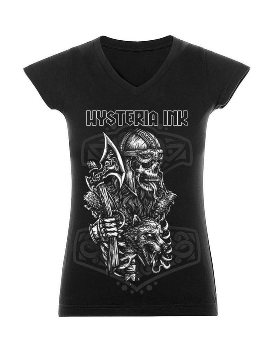 T-shirt femme Col V Hysteria Ink  Viking Skull Ink