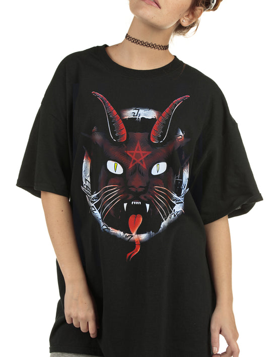 T-shirt oversize Hysteria Ink "The Demon Red Cat"