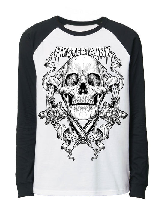 T-shirt baseball unisexe manches longues Hysteria Ink Skull Tattoo Gun Ink