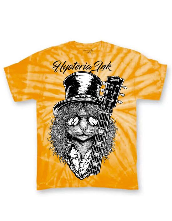 T-shirt unisexe Tie Dye Hysteria Ink Slash Cat Ink Yellow