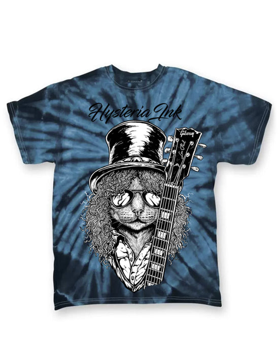 T-shirt unisexe Tie Dye Hysteria Ink Slash Cat Ink Bleu Royal