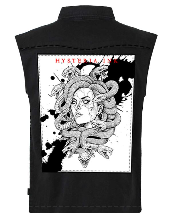 Veste en jean Noir sans manches Hysteria Ink Dossard Medusa Ink