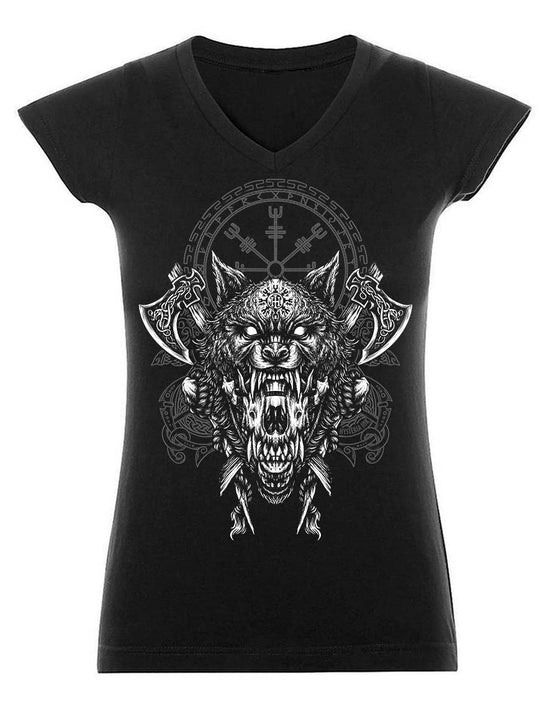 T-shirt femme Col V Hysteria Ink The Wolf Dicky Ink